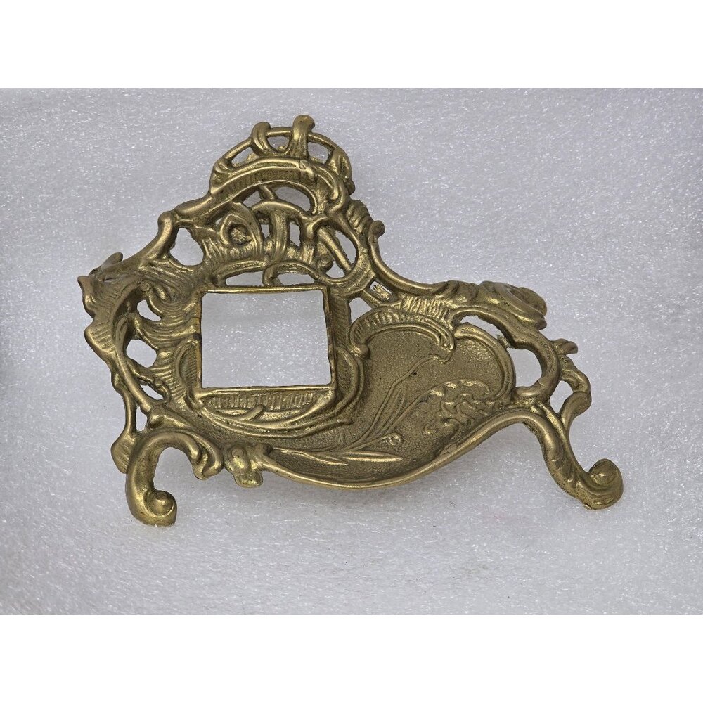 Vintage Ornate Art Nouveau Brass Footed Inkwell Holder With Intricate Details
